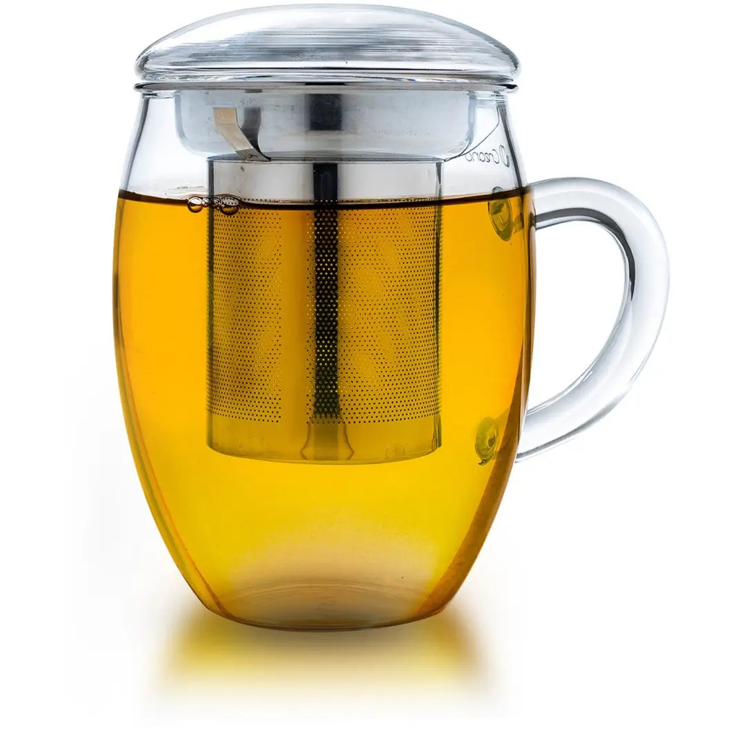 Teeglas 400ml mit Sieb und Deckel